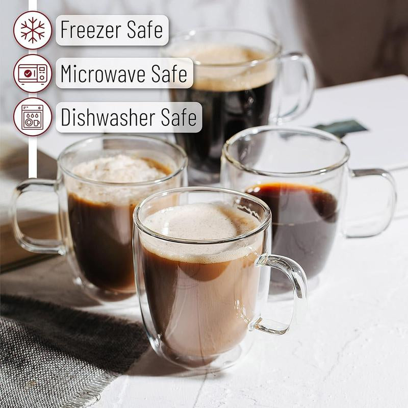 Double Wall Glass Tea and Coffee Mugs (Set of 4, 12Oz) – Insulated Clear Drinkware