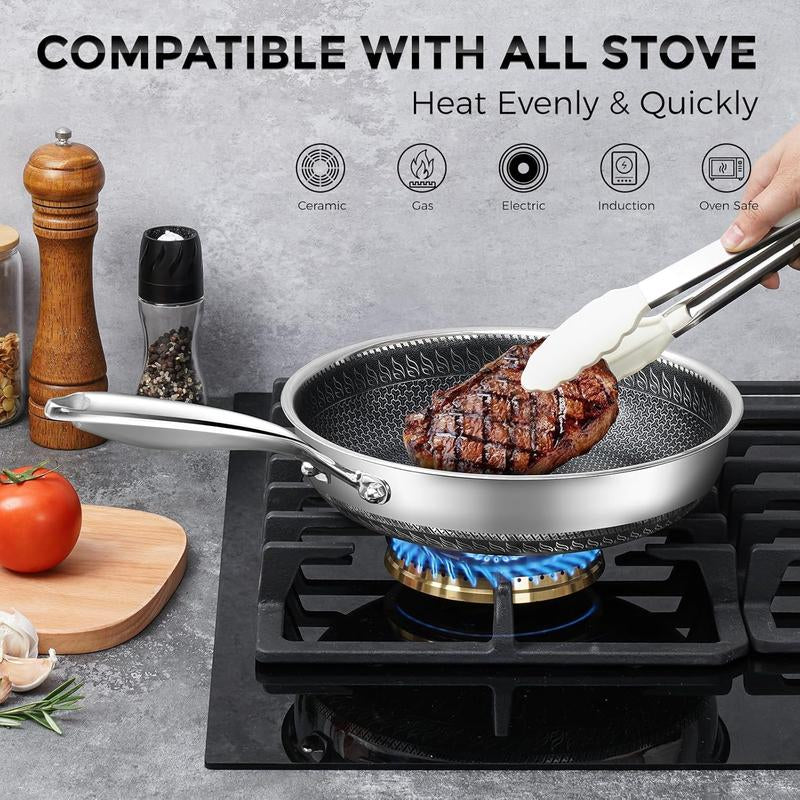 SODAY Hybrid Nonstick 11/12Inches Fry Pan with Tempered Glass Lid, Stay-Cool Handle, Dishwasher and Oven Safe, Induction Ready, Compatible with All Cooktops