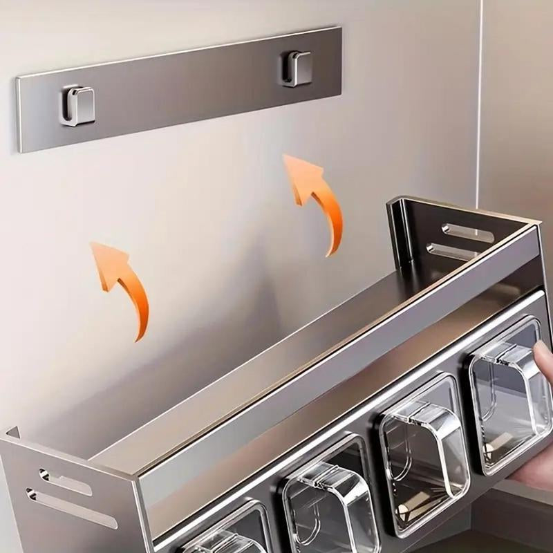 Modern Kitchen Storage Rack, Wall Mounted Spice Rack with Drawer, Durable Aluminum Storage Rack, Seasoning Containers Holder, Multifunctional Spice Rack for Home Kitchen Cooking, Kitchen Gadgets, Organiser