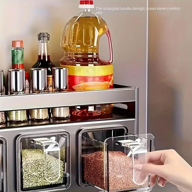 Modern Kitchen Storage Rack, Wall Mounted Spice Rack with Drawer, Durable Aluminum Storage Rack, Seasoning Containers Holder, Multifunctional Spice Rack for Home Kitchen Cooking, Kitchen Gadgets, Organiser