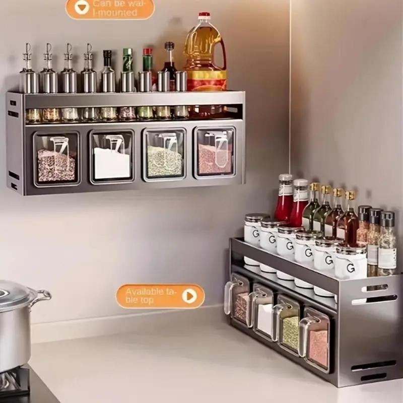 Modern Kitchen Storage Rack, Wall Mounted Spice Rack with Drawer, Durable Aluminum Storage Rack, Seasoning Containers Holder, Multifunctional Spice Rack for Home Kitchen Cooking, Kitchen Gadgets, Organiser