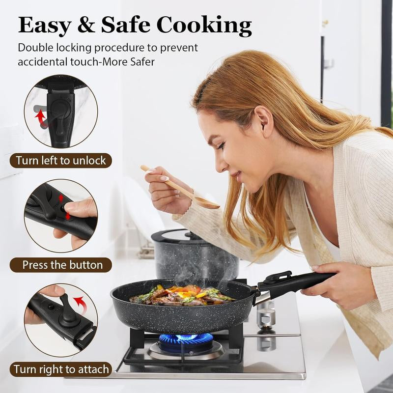 SODAY 15Pcs Pots and Pans Set Non Stick, Cookware Sets with Detachable Handle, Nonstick RV Kitchen Cooking Set Removable Handles, Oven Safe,Stackable, Frying, Fathersdaygift
