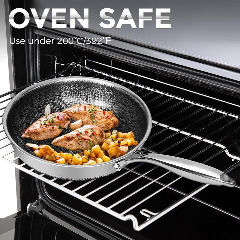 SODAY Hybrid Nonstick 11/12Inches Fry Pan with Tempered Glass Lid, Stay-Cool Handle, Dishwasher and Oven Safe, Induction Ready, Compatible with All Cooktops