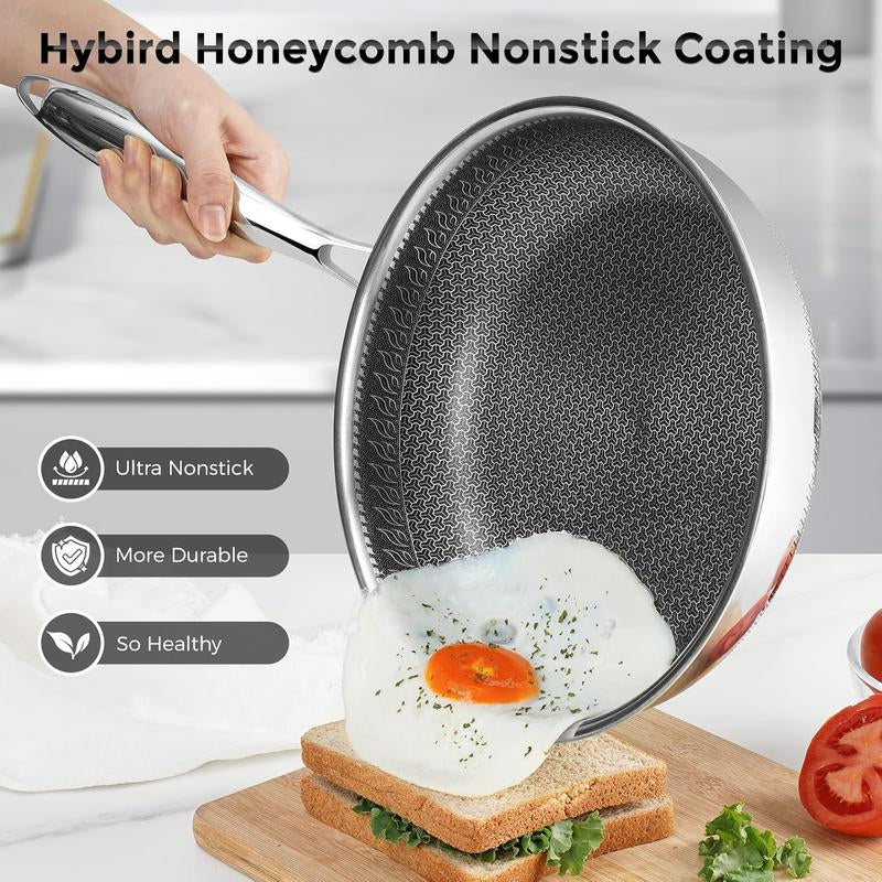 SODAY Hybrid Nonstick 11/12Inches Fry Pan with Tempered Glass Lid, Stay-Cool Handle, Dishwasher and Oven Safe, Induction Ready, Compatible with All Cooktops