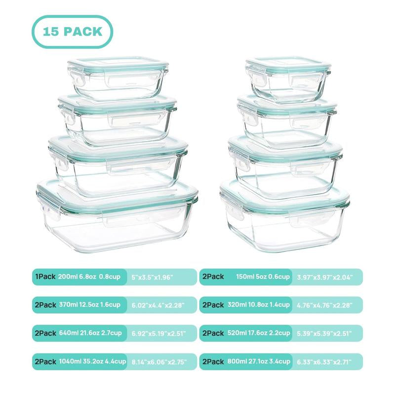 Vtopmart Glass Food Storage Containers with Lids - 8 / 15 / 18 Pack, Airtight Bento Boxes for Leftovers and Picnics #Outdoorfun