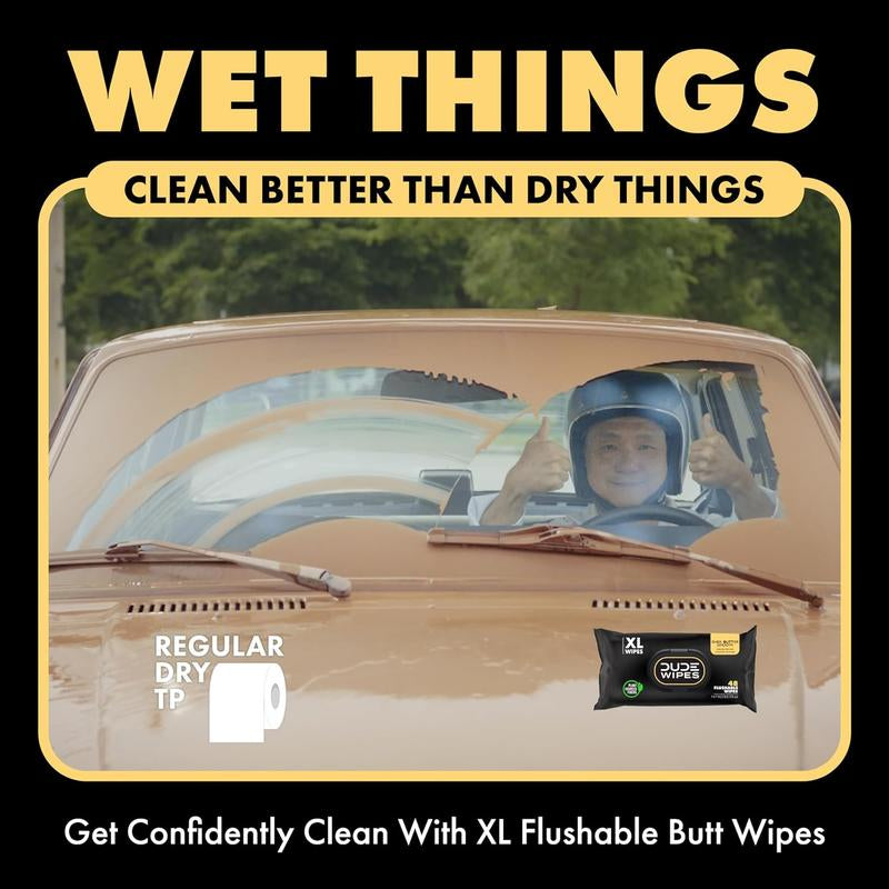 DUDE Wipes - Flushable Wipes - 6 Pack, 288 Wipes - Shea Butter Smooth Extra-Large for Adult - Vitamin-E & Aloe - Septic and Sewer Safe