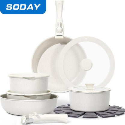 SODAY 15Pcs Pots and Pans Set Non Stick, Cookware Sets with Detachable Handle, Nonstick RV Kitchen Cooking Set Removable Handles, Oven Safe,Stackable, Frying, Fathersdaygift