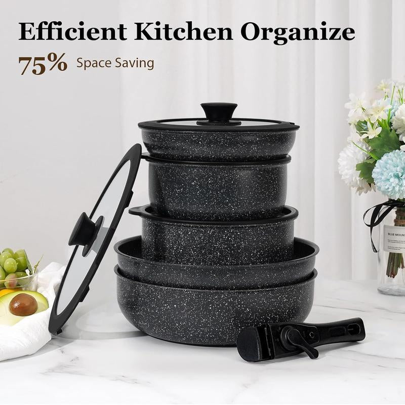 SODAY 15Pcs Pots and Pans Set Non Stick, Cookware Sets with Detachable Handle, Nonstick RV Kitchen Cooking Set Removable Handles, Oven Safe,Stackable, Frying, Fathersdaygift