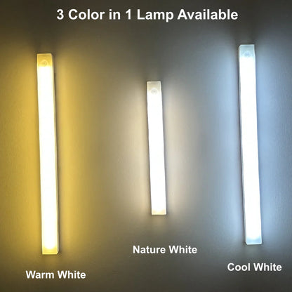 Type C Rechargeable LED Night Light PIR Motion Sensor under Cabinet Lamp for Kitchen Wardrobe Room Bedside Induction Bar Light