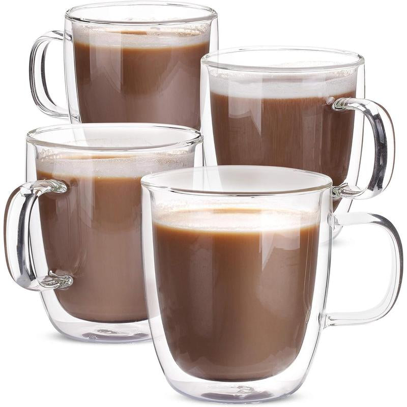 Double Wall Glass Tea and Coffee Mugs (Set of 4, 12Oz) – Insulated Clear Drinkware