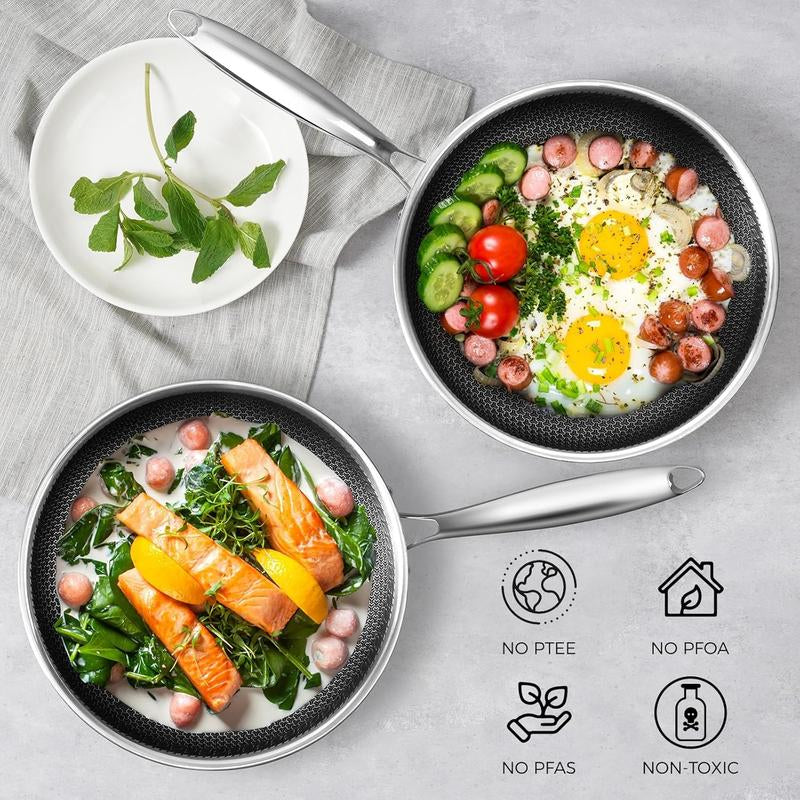SODAY Hybrid Nonstick 11/12Inches Fry Pan with Tempered Glass Lid, Stay-Cool Handle, Dishwasher and Oven Safe, Induction Ready, Compatible with All Cooktops