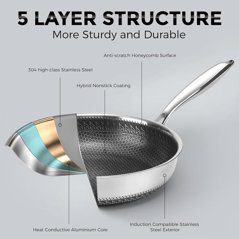 SODAY Hybrid Nonstick 11/12Inches Fry Pan with Tempered Glass Lid, Stay-Cool Handle, Dishwasher and Oven Safe, Induction Ready, Compatible with All Cooktops
