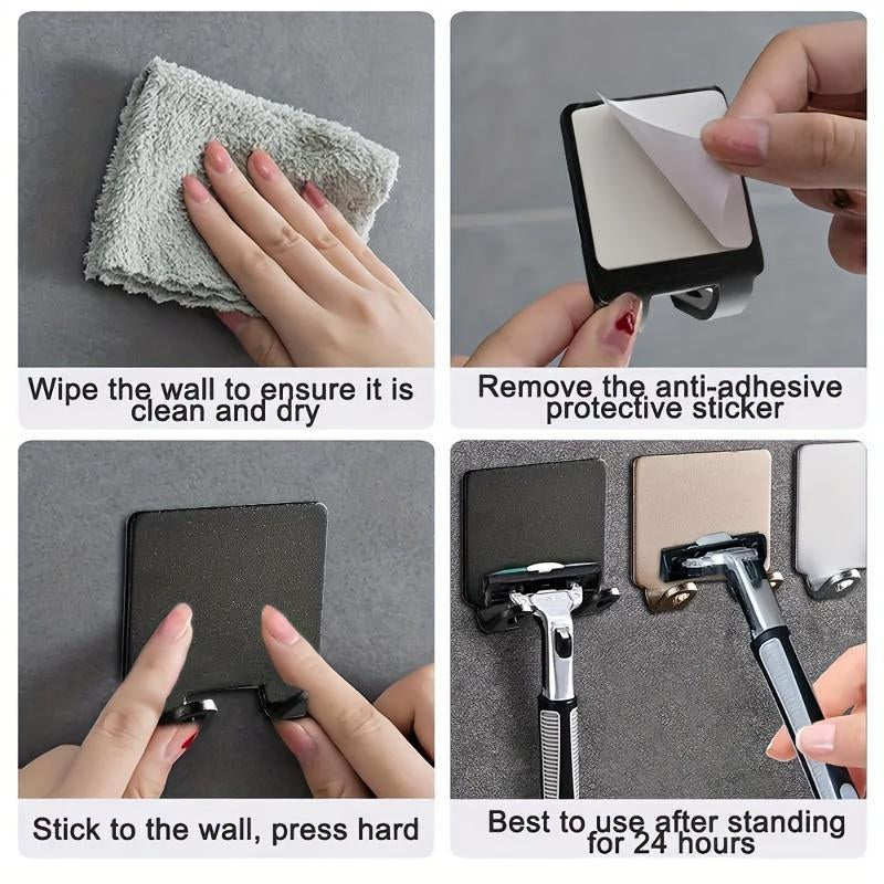 Wall Mounted Razor Holder, Punch Free Stainless Steel Razor Storage Hook, Bathroom Accessories, Home Organizer for Bathroom, Tools