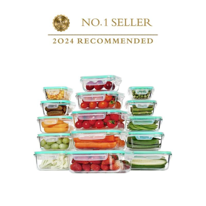 Vtopmart Glass Food Storage Containers with Lids - 8 / 15 / 18 Pack, Airtight Bento Boxes for Leftovers and Picnics #Outdoorfun