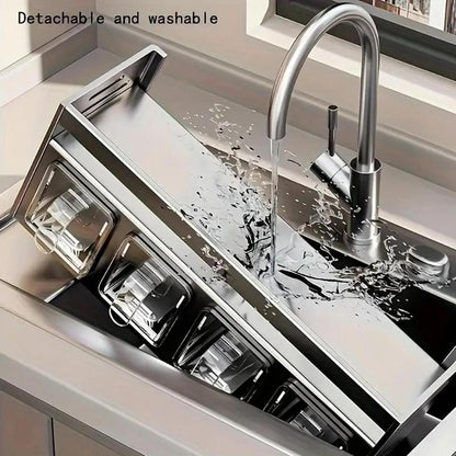 Modern Kitchen Storage Rack, Wall Mounted Spice Rack with Drawer, Durable Aluminum Storage Rack, Seasoning Containers Holder, Multifunctional Spice Rack for Home Kitchen Cooking, Kitchen Gadgets, Organiser